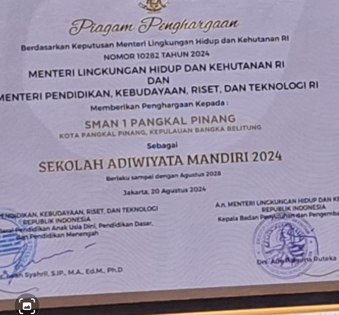 SMAN 1 Pangkalpinang Raih Penghargaan Sekolah Adiwiyata, Bukti Komitmen Lingkungan